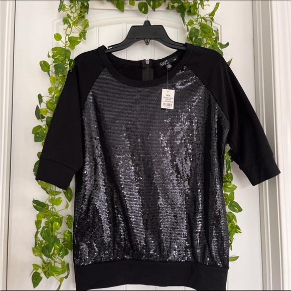 Black Sequined 3/4 Top - Picture 1 of 3